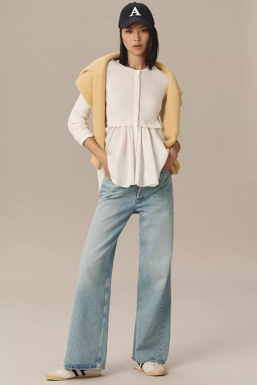 Anthropologie Twofer Cable Cardigan Sweater Size L